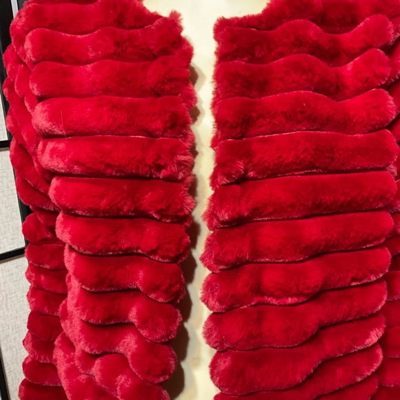 Nina Leonard Red Faux Fur Short Jacket Size M - Picture 7 of 10